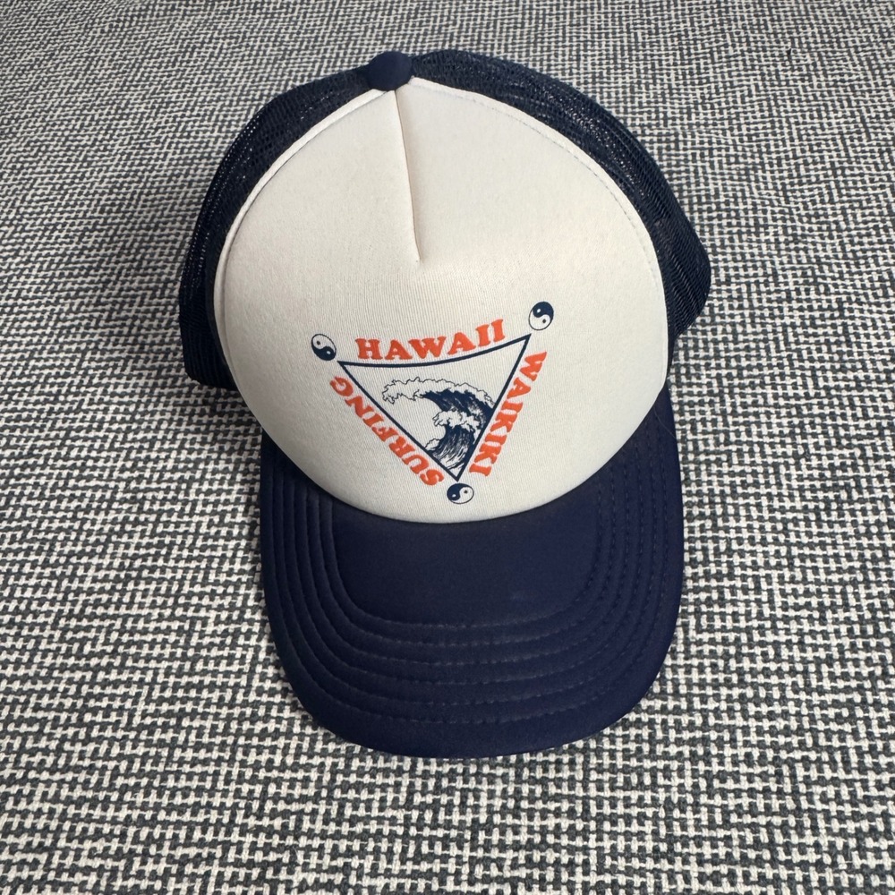 Aeropostale Hawaii Waikiki Surfing Trucker Hat Navy Blue White Snapback Mesh Cap